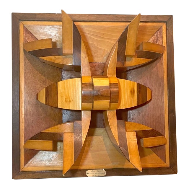 1980s Large Hand Carved Wood Original Alex Sterin Dimensional Wall Sculpture Statue For Sale