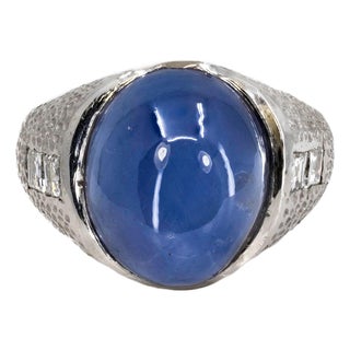 Late 20th Century Platinum Star Sapphire Ring, Size 5.75 For Sale