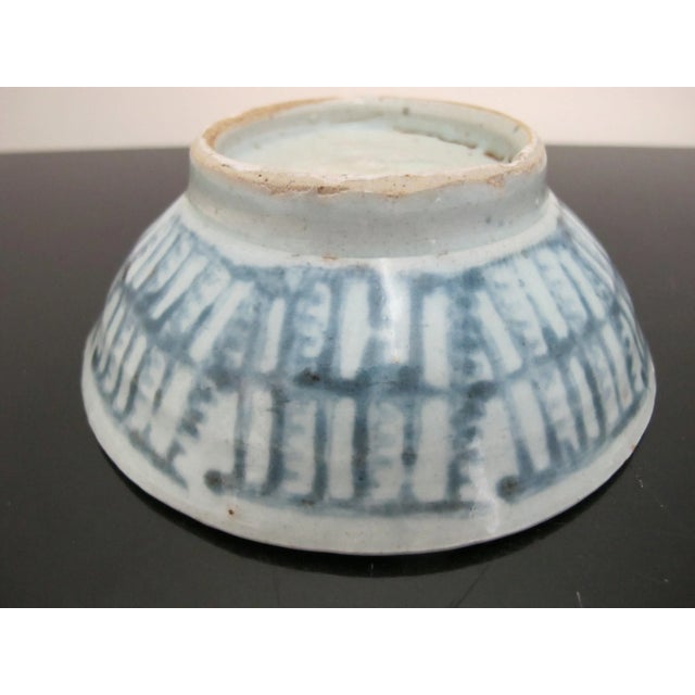 19th Century Chinese Ming Style Celadon Blue Geometric Underglaze Rustic 5" Footed Bowl For Sale - Image 5 of 6