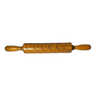 Vintage Wooden Rolling Pin With Carved Decorative Bands For Sale