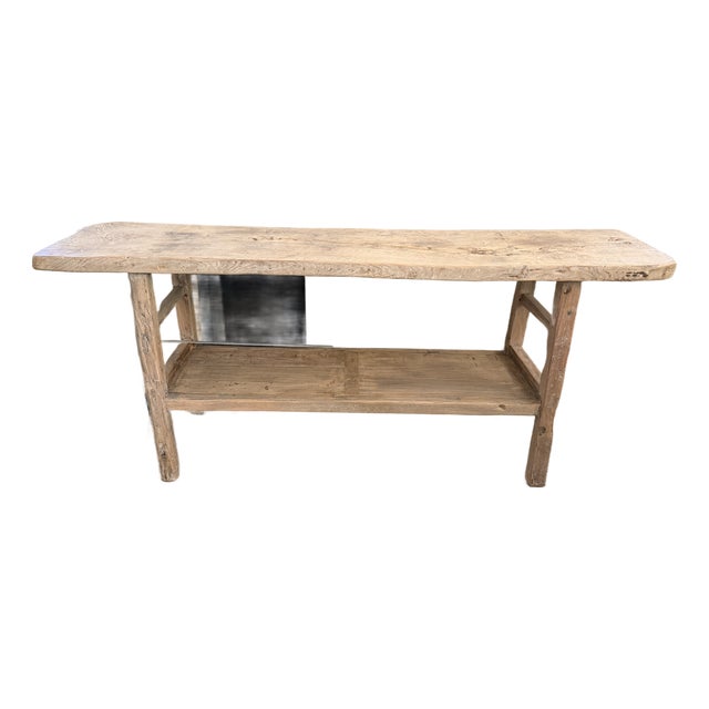 Reclaimed Elm Console Table With Lower Shelf For Sale