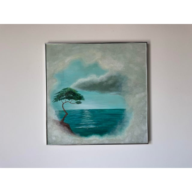 1970s Vintage Impressionist Ocean - Tree Landscape Oil Painting by D. Leitstein For Sale - Image 4 of 12