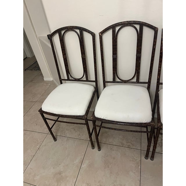 Mid 20th Century Set of Four Vintage Metal Faux-Bamboo Dining Chairs in Style of Salterini or Kessler For Sale - Image 5 of 11