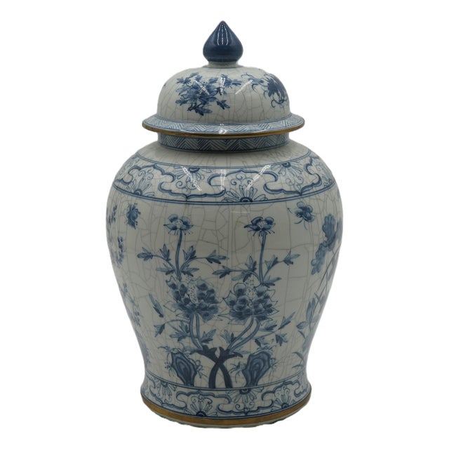 1980s Maitland Smith Blue & White Chinese Style Porcelain Jar For Sale