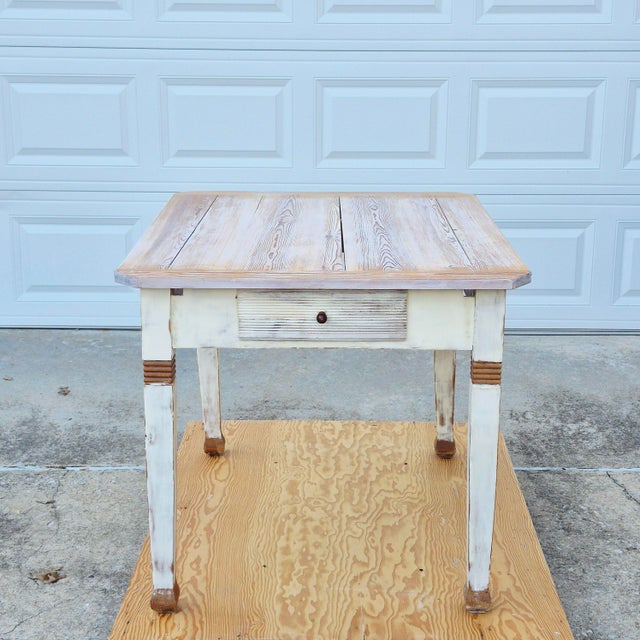 Farmhouse Gustavian Swedish Farmhouse Style Antique Pine Dining Table Desk W/ Reeded Dummy Drawer For Sale - Image 3 of 10