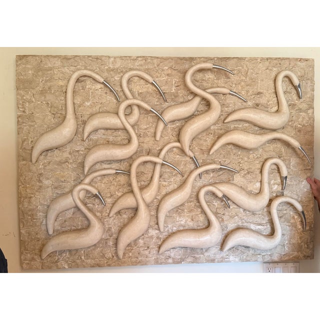Maitland - Smith 1970 Tessellated Travertine Flamingo Wall Sculpture Art, in the Style of Maitland Smith For Sale - Image 4 of 4