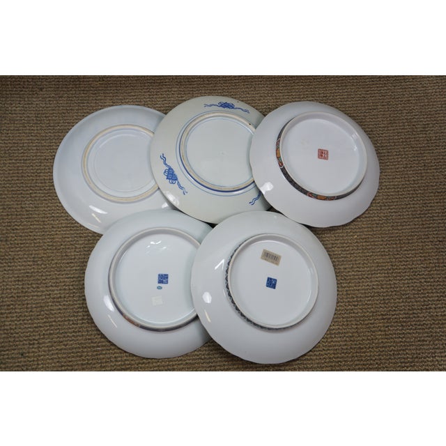 Vintage Japanese Blue White & Polychrome Imari Charger Plates 12" - 5 pcs For Sale - Image 12 of 15