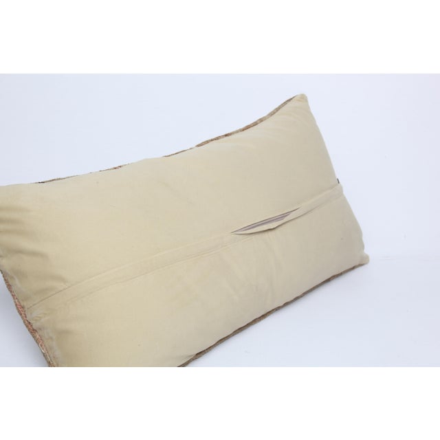 Cream Decorative Muted Tones Vintage Rug Lumbar Cushion Pillow Cover -16'' X 29'' For Sale - Image 8 of 9