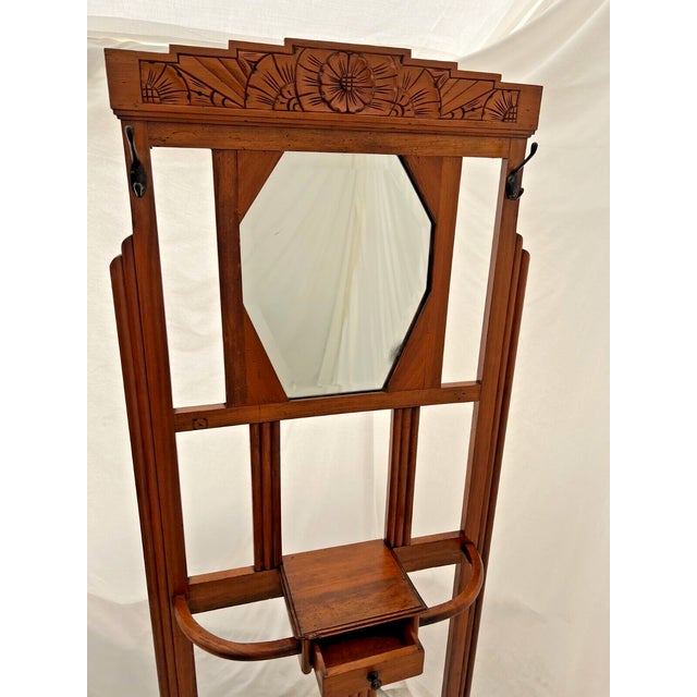 Early 20th Century Art Deco Hall Tree, Mirror, Wormhole Maple Chairish