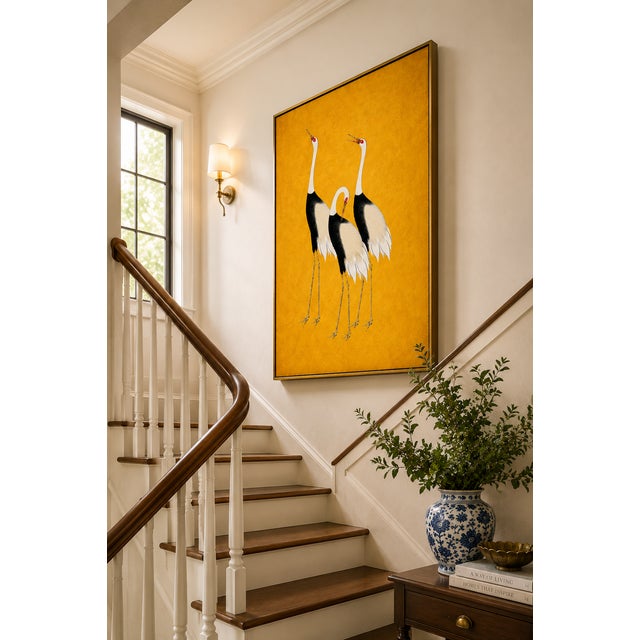 Paper Japanese Crane Wall Art, Gold Decorative Bird Print, 40" X 60" For Sale - Image 7 of 11