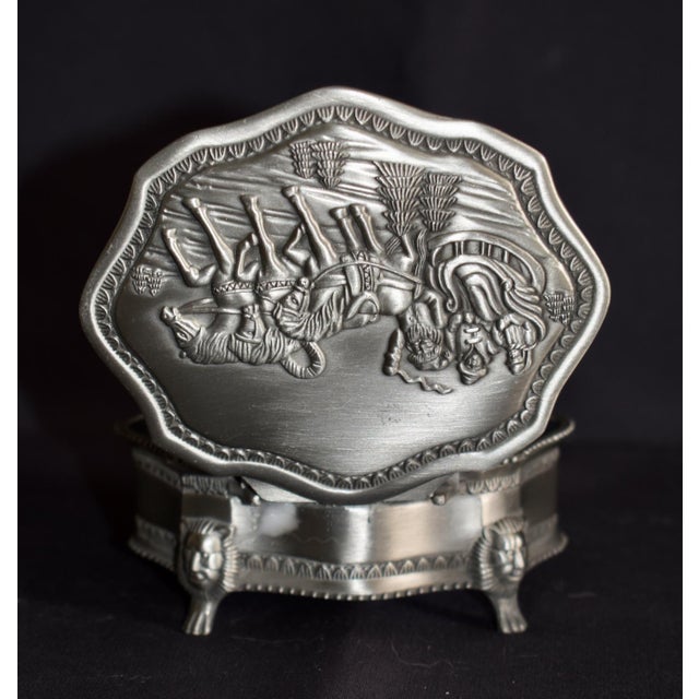Vintage Metal Trinket Box Lion Paw Feet Santa Sleigh Jewelry Box Velvet Lined For Sale - Image 9 of 15