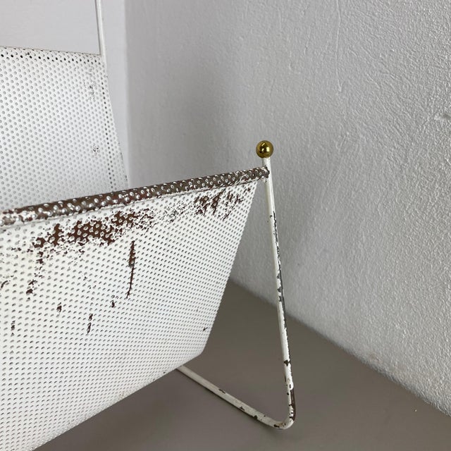 White Metal Hole Pattern Magazine Holder in the style of Carl Auböck, France, 1950s For Sale - Image 18 of 18