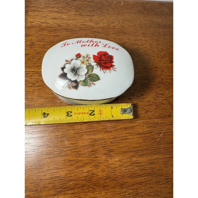 Ceramic Vintage Omc Japan Porcelain Trinket Box “To Mother With Love” Floral Gift For Sale - Image 7 of 8