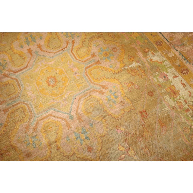19th Century Distressed Colorful Antique Zabihi Collection Turkish Oushak Rug For Sale - Image 9 of 12