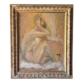 Vintage 1961 Figurative Nude Impasto Painting in Earth Tones, Signed For Sale