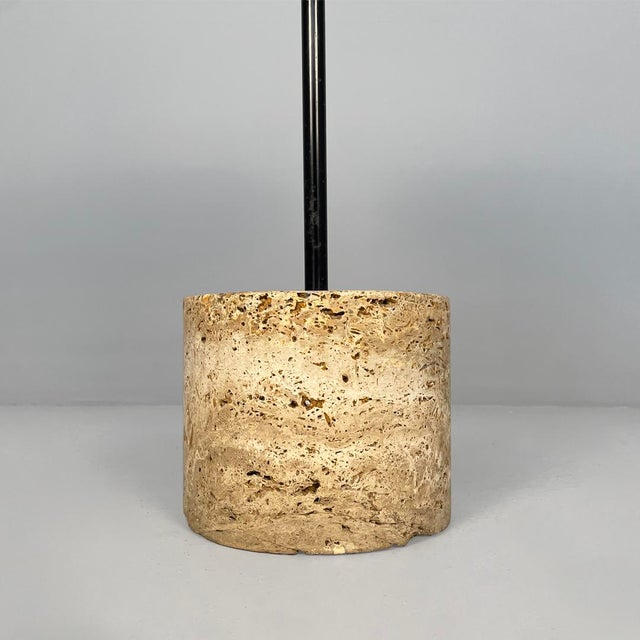 Italian Modern Round Side Table in Metal, Formica and Travertine, 1980s For Sale - Image 12 of 16