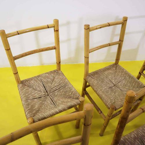 Rustic Bamboo Chairs with Woven Straw Seats, Set of 6 For Sale - Image 3 of 9