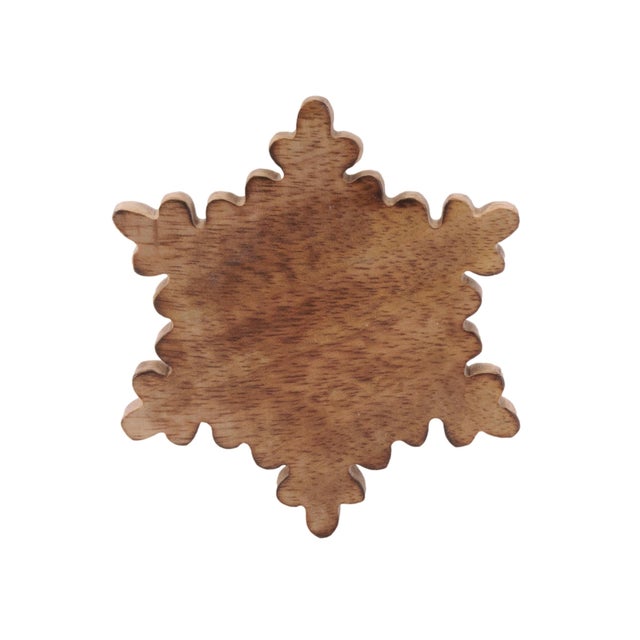 Contemporary Wood Snowflake Coasters with Holder (Set of 5) For Sale - Image 3 of 3