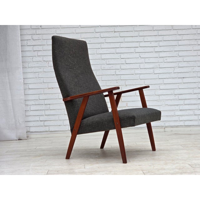 Danish Highback Armchair in Fabric and Teak, 1970s For Sale - Image 16 of 16