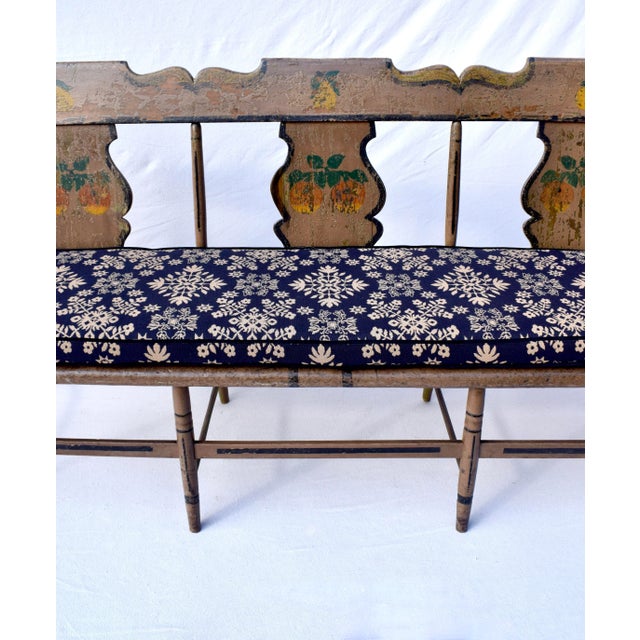 Wood Mid-19th Century American Folk Art Hand Painted Bench, Poplar & Pine For Sale - Image 7 of 12