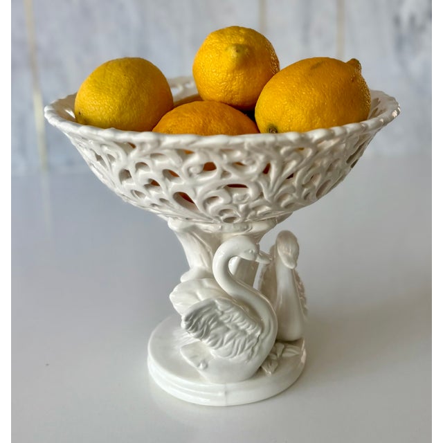 Early 21st Century Old Paris Style Reticulated White Ceramic Swan Pedestal Bowl For Sale - Image 5 of 9