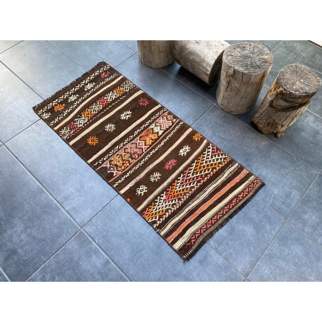Textile Handwoven Vintage Kilim Rug For Sale - Image 7 of 10