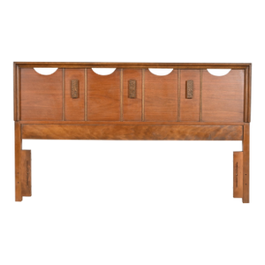 Mayan Collection Mid-Century Modern Sculpted Walnut Queen Size Headboard, 1960s
