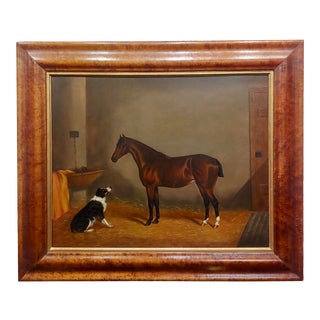 Edwin Loder -Horse & English Shepherd Dog in a Stable-1885 Oil Painting For Sale