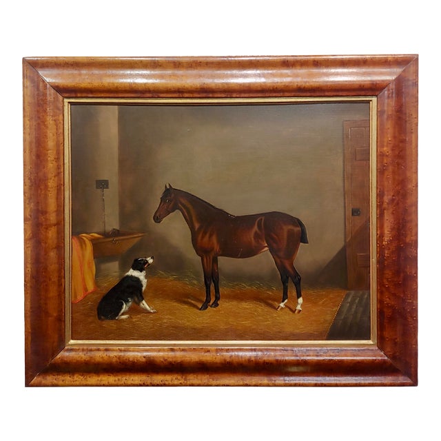 Edwin Loder -Horse & English Shepherd Dog in a Stable-1885 Oil Painting For Sale