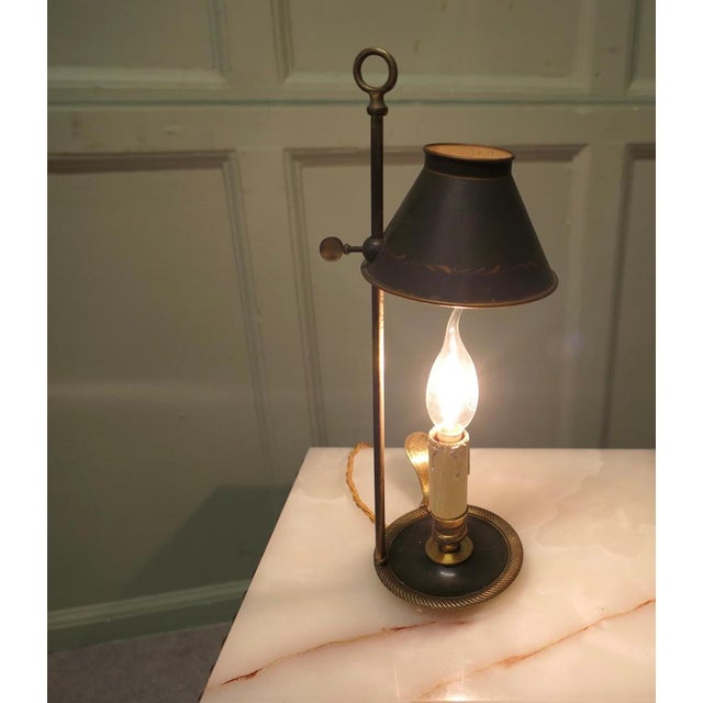 French Green and Gold Toleware and Brass Candle Lamp, 1900s For Sale - Image 4 of 8