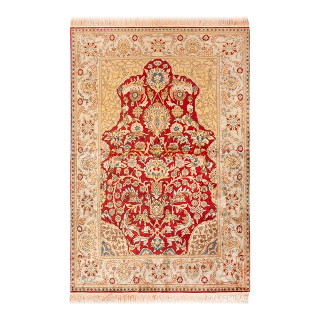 Nazmiyal Collection Vintage Turkish Silk Hereke Prayer Rug For Sale