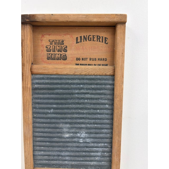 Metal Vintage 1930s–40s Zinc King Lingerie Washboard No. 703 Wood & Zinc Americana For Sale - Image 7 of 13