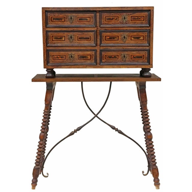 Antique European Baroque Period Spanish Italian Bargueño Table Cabinet on Stand For Sale - Image 18 of 18