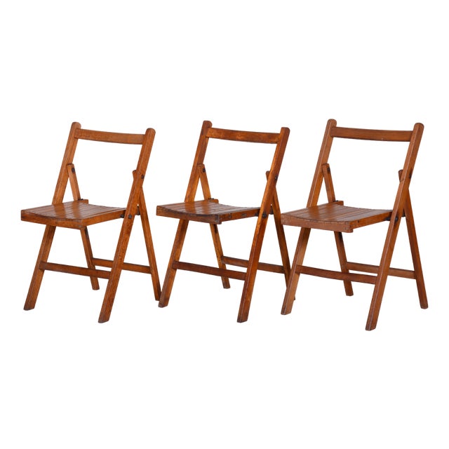 Mid-Century Beech Folding Chairs, 1950s, Set of 3 For Sale