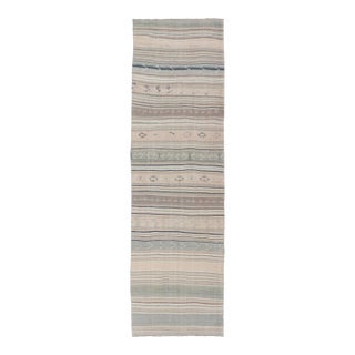 Stripe Design Turkish Vintage Kilim Runner in Soft Neutral Tones For Sale