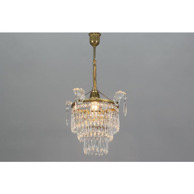 Metal French Empire Crystal Glass and Brass Chandelier, 1930s For Sale - Image 7 of 18