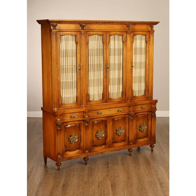 High Quality American Made Daniel Jones Inc. China Cabinet with Striped Silk Curtain Doors. China Cabinet Features Utensil...