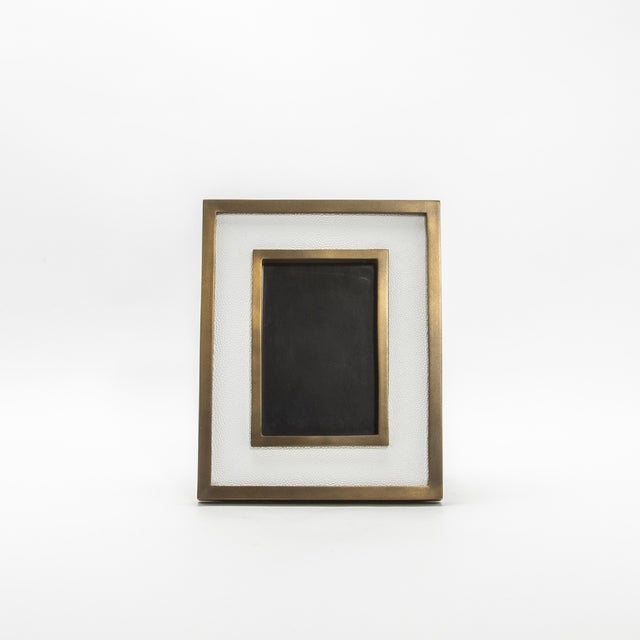 Kifu Paris Picture Frame 5x7” in White Shagreen With Brass Details by Kifu Paris For Sale - Image 4 of 8