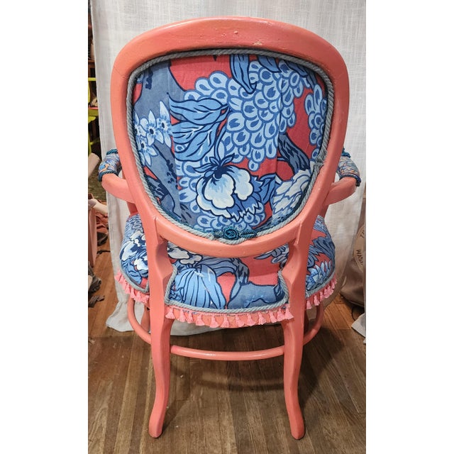 The Coral Empress" Avant-Garde Jewel-Toned Reupholstered Accent Chair For Sale - Image 4 of 6