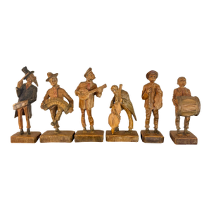 Vintage German Folk Art Hand Carved Wood Musician Sculptures - Set of 6
