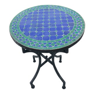 Moroccan Blue/Green Mosaic Dining Table For Sale