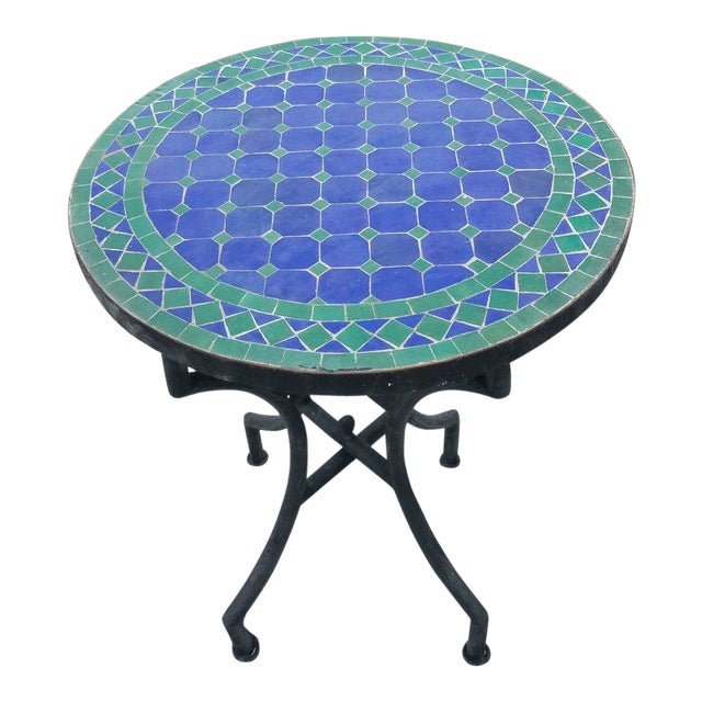 Moroccan Blue/Green Mosaic Dining Table For Sale