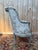 Louis XVI Wingback Armchair in Grey Lacquered Wood and Damask Silk For Sale - Image 4 of 8