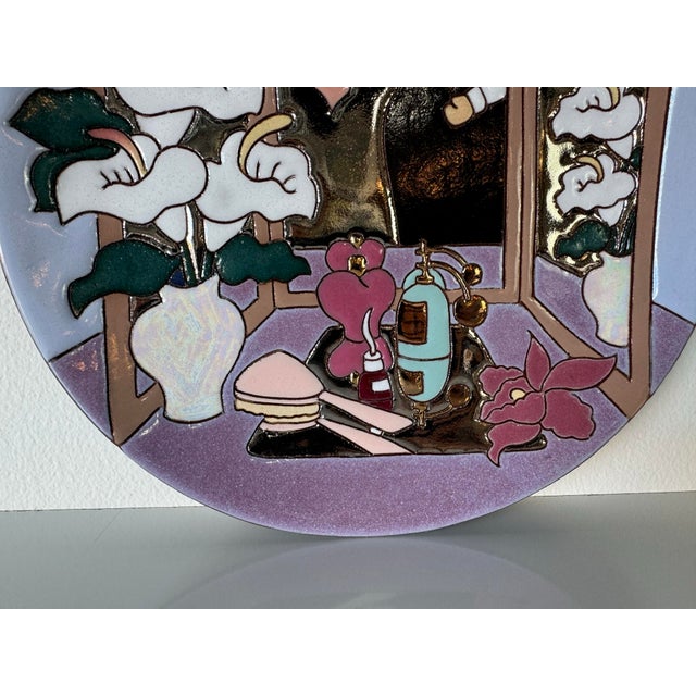 1980's Judy Miller "Calla Lily Vanity Romance Scene " Art Pottery Plate For Sale - Image 4 of 7
