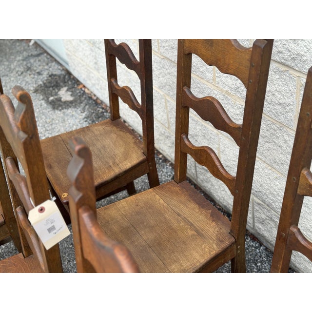 1940s French Provincial Oak Ladder-Back Dining Chairs - Set of Six For Sale - Image 10 of 13