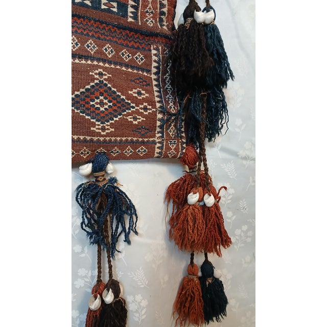 Antique Baluch Tribal Salt Bag With Cowrie Shell Tassels in Brown & Indigo For Sale - Image 12 of 18