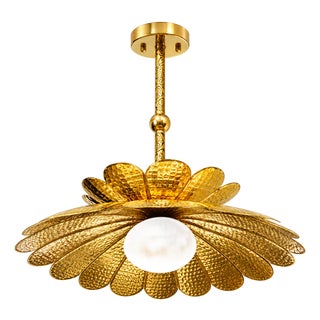 Handmade Brass Flower Chandelier, Hammered Lotus Ceiling Light, Floral Pendant Fixture, Art Deco Lighting for Living Room and Bedroom For Sale