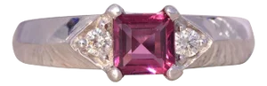The Franck: Carre Cut Natural Pink Tourmaline and Diamond Ring in White Gold