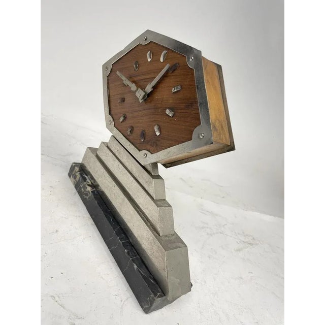 Brown Art Deco Clock with Marble Base, 1930s For Sale - Image 8 of 10