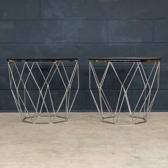 20th Century English Chrome & Glass Octagonal Side Tables, 1980s, Set of 2 For Sale - Image 13 of 16